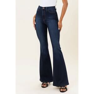 Vibrant MIU Tall Bell Flare Dark Blue Jean Boho Western High Rise Junior 13 3762